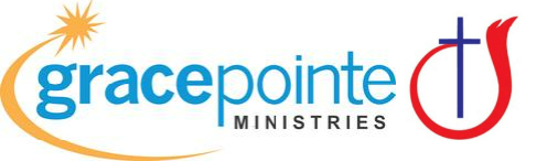 A blue and white logo for the epoint ministries.